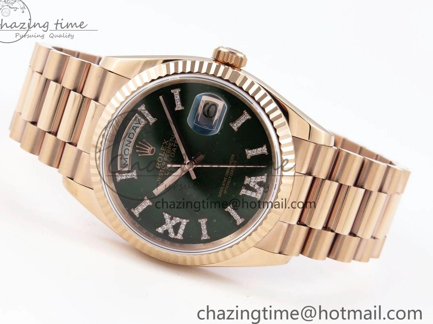 MiroTime 0413 Sophisticated Day Date 36 RG RAF 1:1 Best Edition Green Stone Dial on RG Bracelet A 1846